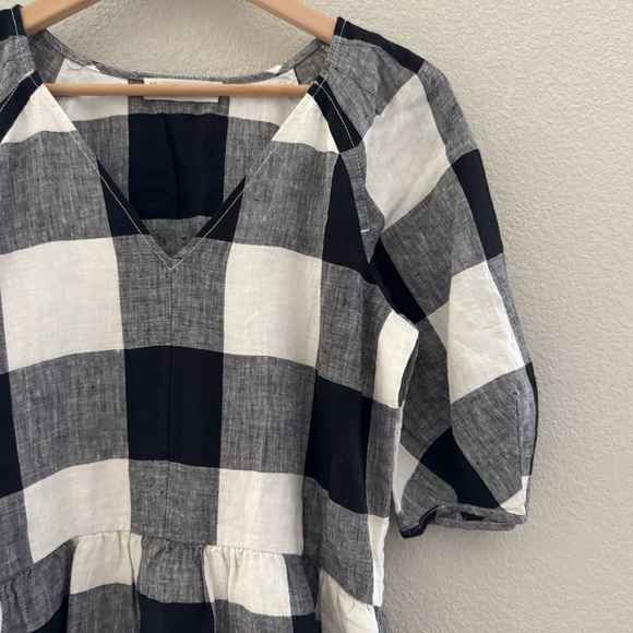 Everlane Linen Oversized Puff Sleeve Dress Bone Black Buffalo Plaid Preppy XS - Picture 10 of 15